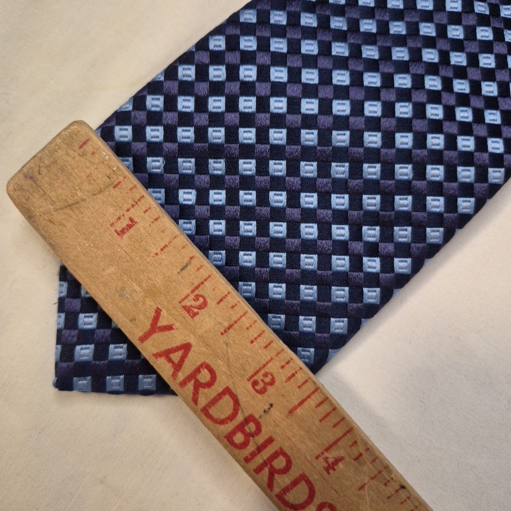 IKE Behar Seven Fold Mens Tie Blue Purple Diamond Check Silk USA 7 Fold Necktie - Picture 6 of 7